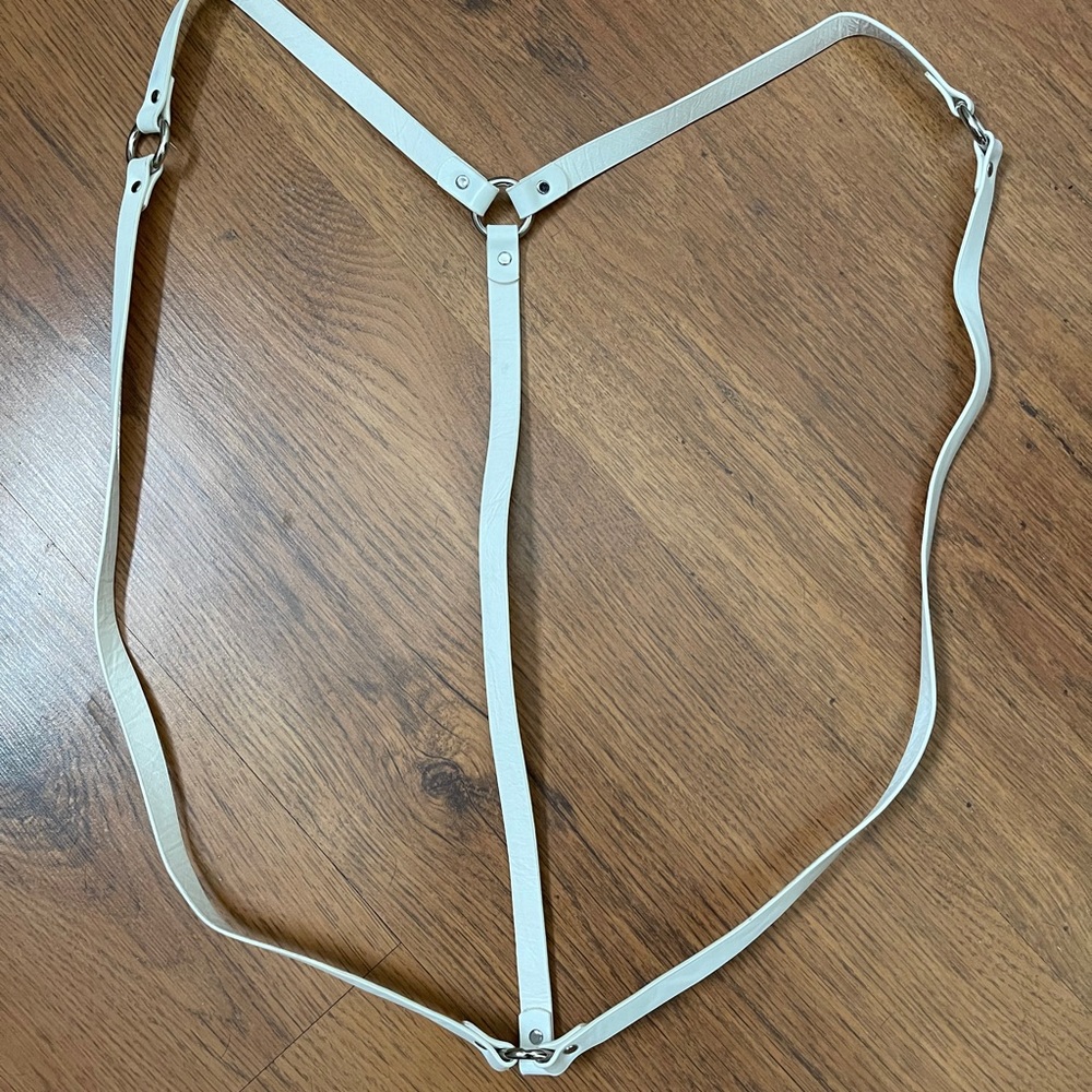 PU Faux White Leather Silver Ring Harness